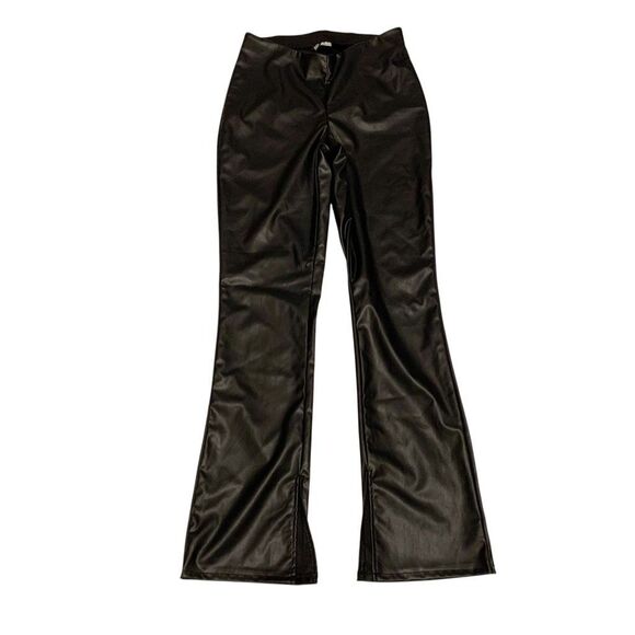 Divided H&M faux Vegan Leather Flare Slit pants flare bottom black NWT Sz 8 - Picture 1 of 8